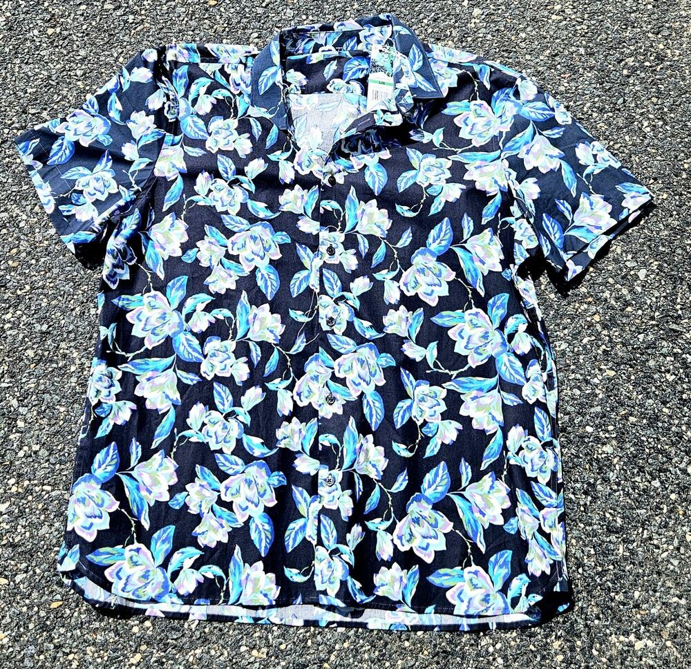 Perry Ellis Womens Stretch Cotton Floral Tropical Button-Up Shirt, NWT